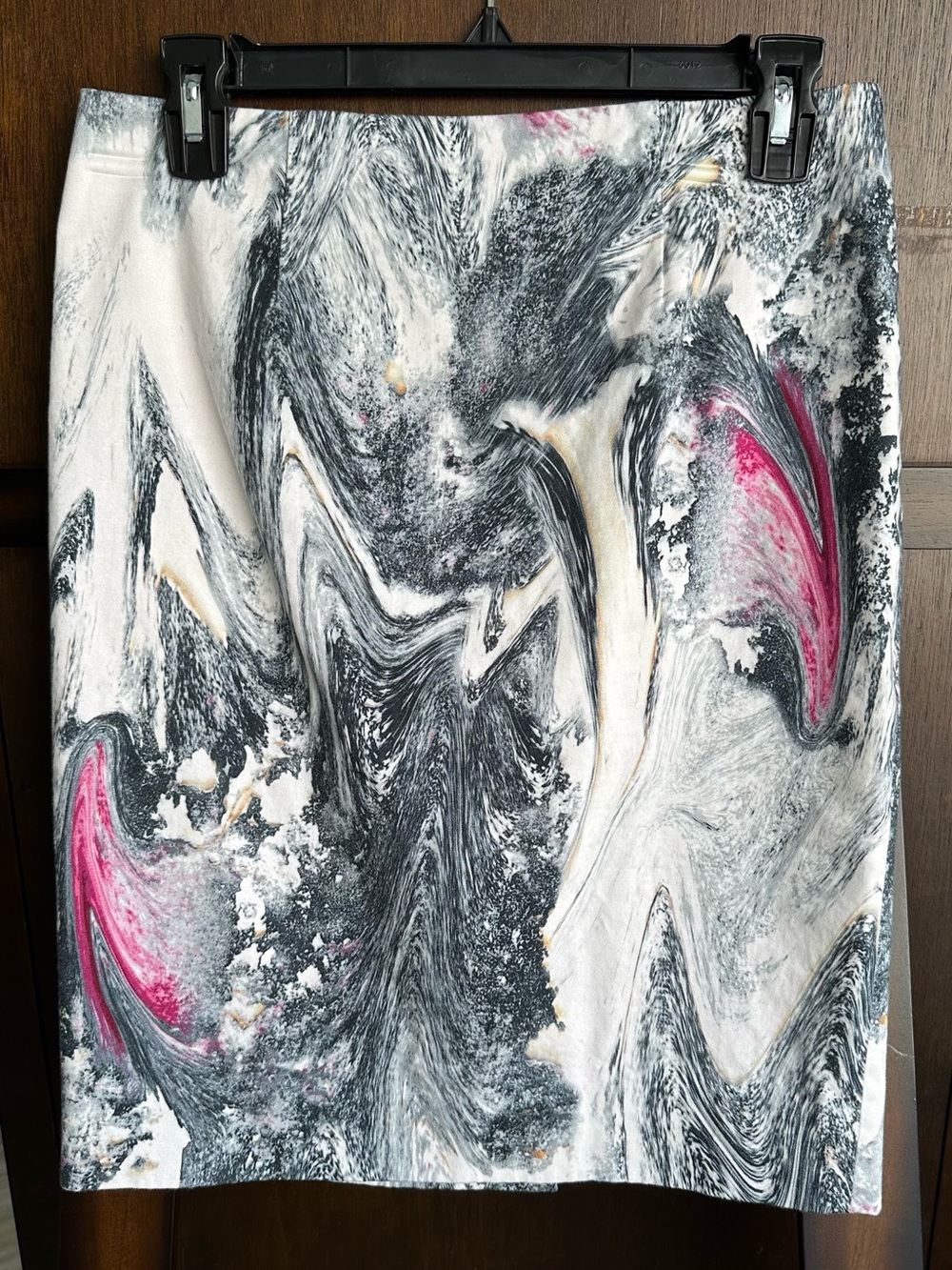RACHEL Rachel Roy Marble-Effect Pencil Skirt in Black, White & Pink